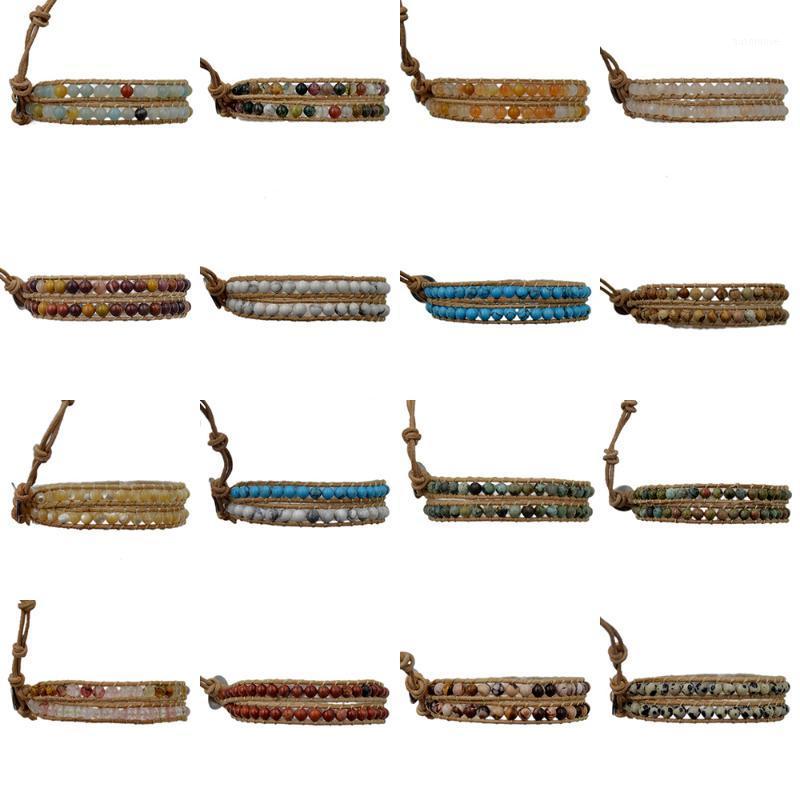 

4PCS/Lot 2 Wraps Natural Mens Women's Gem stone Wrap Genuine Leather Bangle Bracelet Beads Fashion Diy Jewelry Making Wholesale1