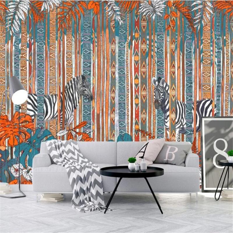 

Customized 3D background large wallpaper mural modern minimalist zebra tropical plant decorative painting background wall, Silk cloth