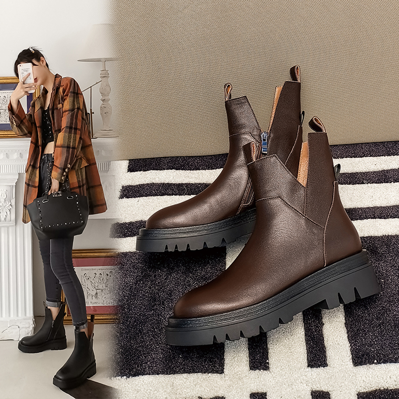 

2021 Women's Solid Better Short British Black Boots Zip Side 38TW, Brown-autumn
