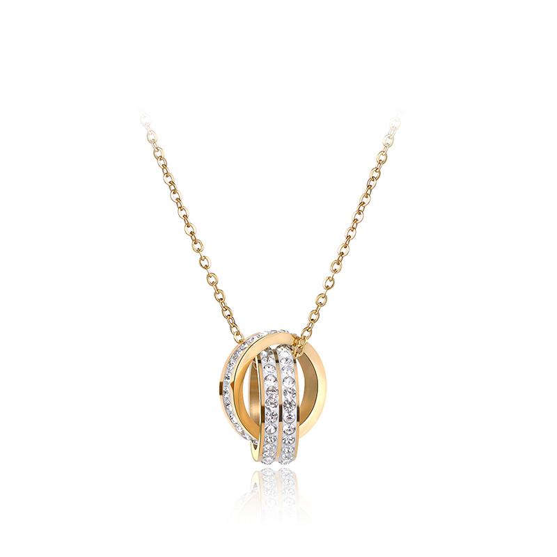 

Pendant Necklaces Double Circle Chokers Pave Setting Rhinestone Gold Color Stainless Steel Female Necklace Jewelry N18038
