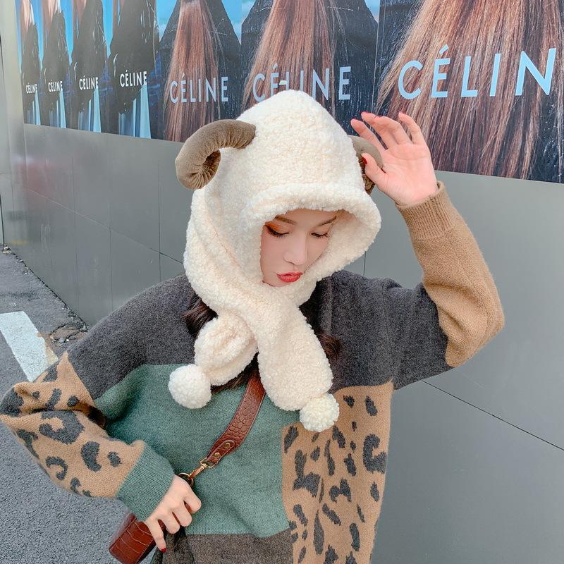 

Autumn Winter Berber Fleece All-Matching Warm Hat Thickened Cold Protection Ushanka Both One-Piece Hat, Khaki