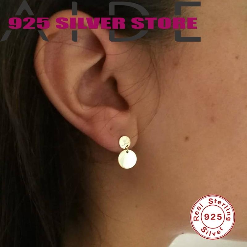 

Aide Earrings for Women 2021 Round Disc Hanging Stud Earrings 925 Sterling Silver Luxury Pendientes Fine Jewelry For Ladies