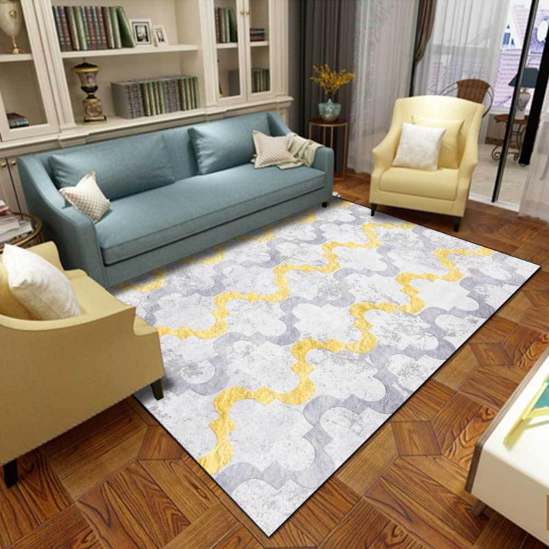 

Modern European geometric golden gray rug bedroom bedside large size carpet 2m width customize living room plush floor mat