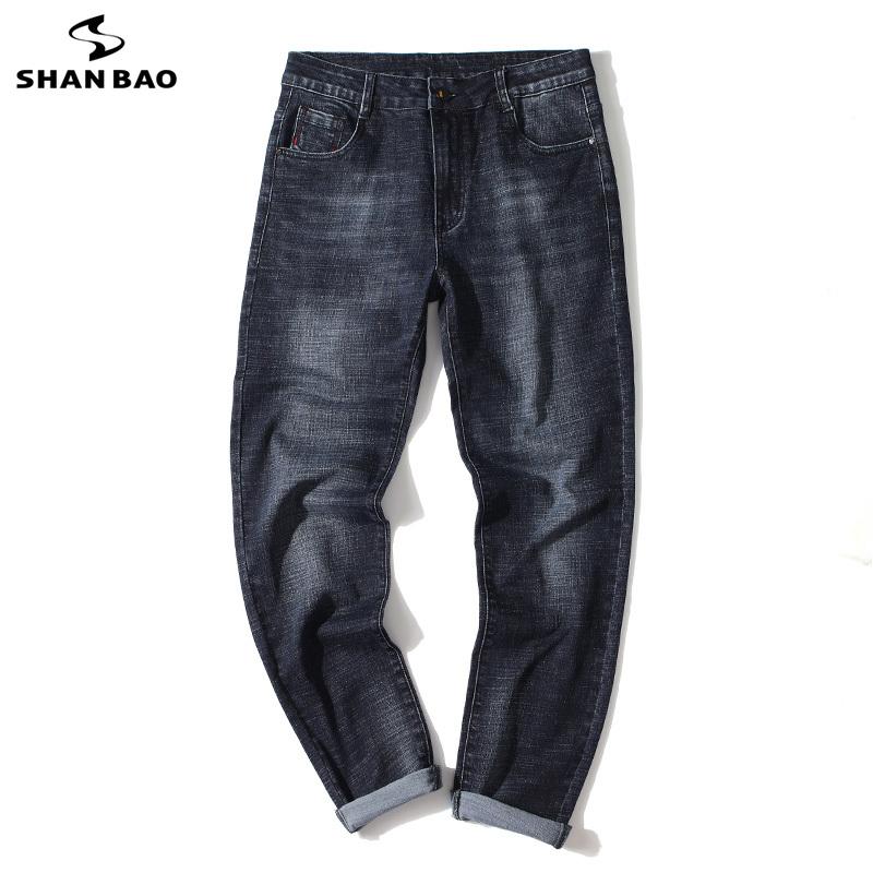 

SHAN BAO Men's Slim Fit Jeans 2021 Spring New Classic Trend Brand Comfortable Cotton Stretch Fashion Casual Denim Jeans 28, Black
