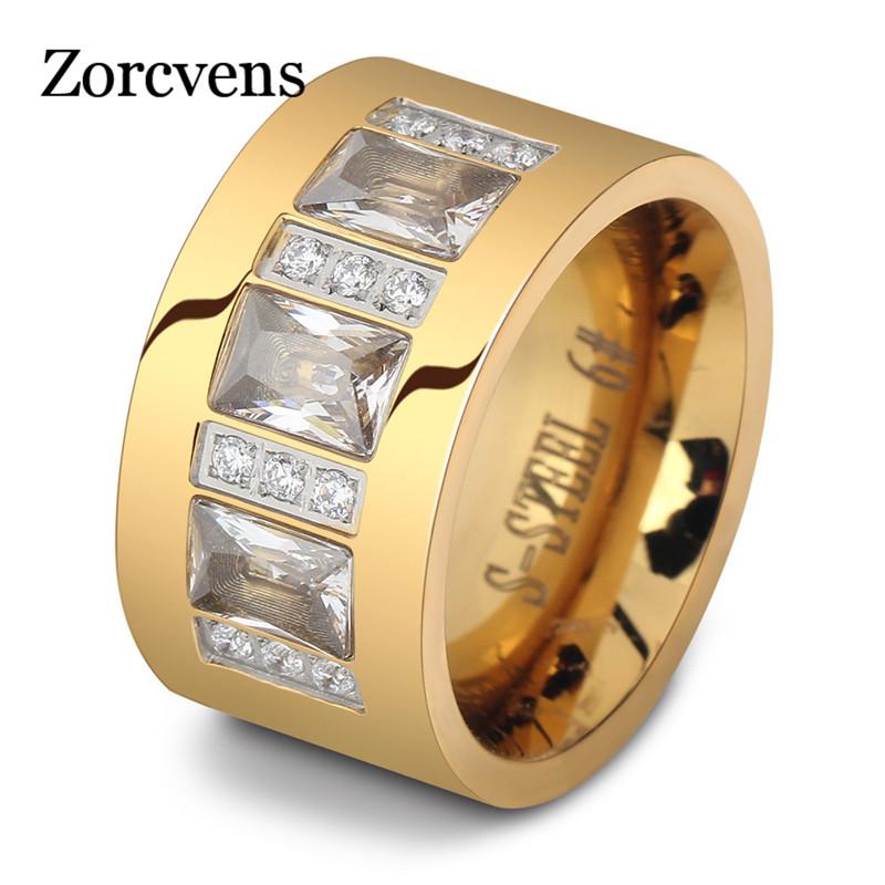 

ZORCVENS New Luxury High Quality Stainless Steel Finger Ring High Polished Wedding Zircon Ring for Women
