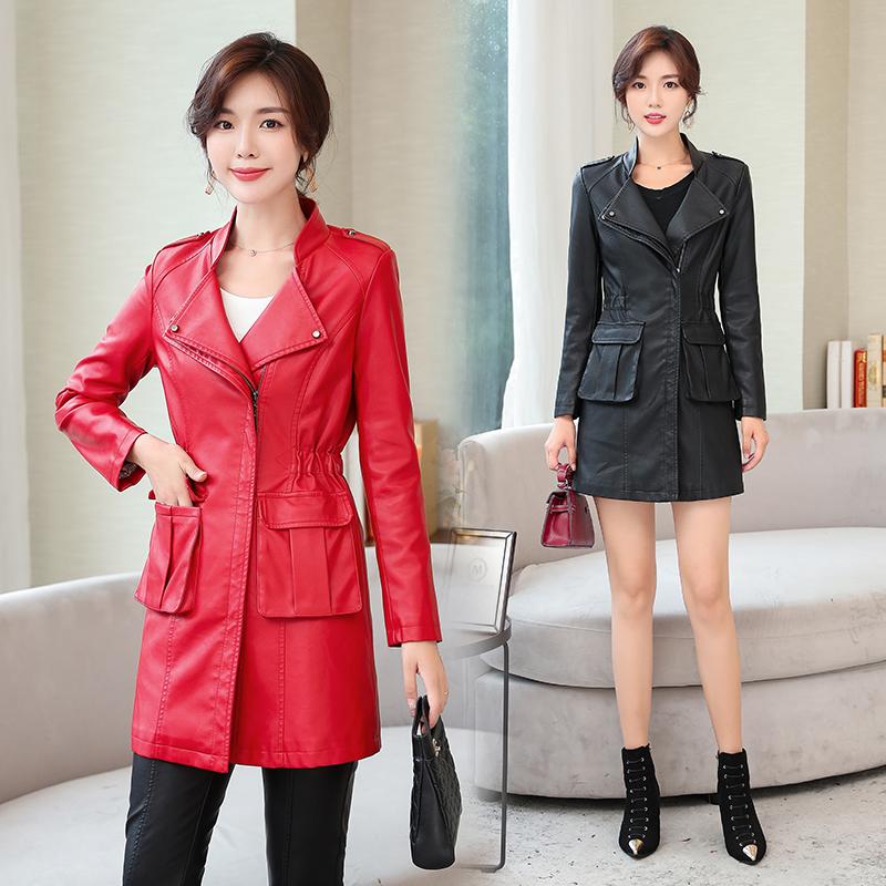 

Large Size 3XL Leather Jacket Women Leather Coat Female 2020 New Women' Jackets Long Slim Ladies Coats Outerwear, Black