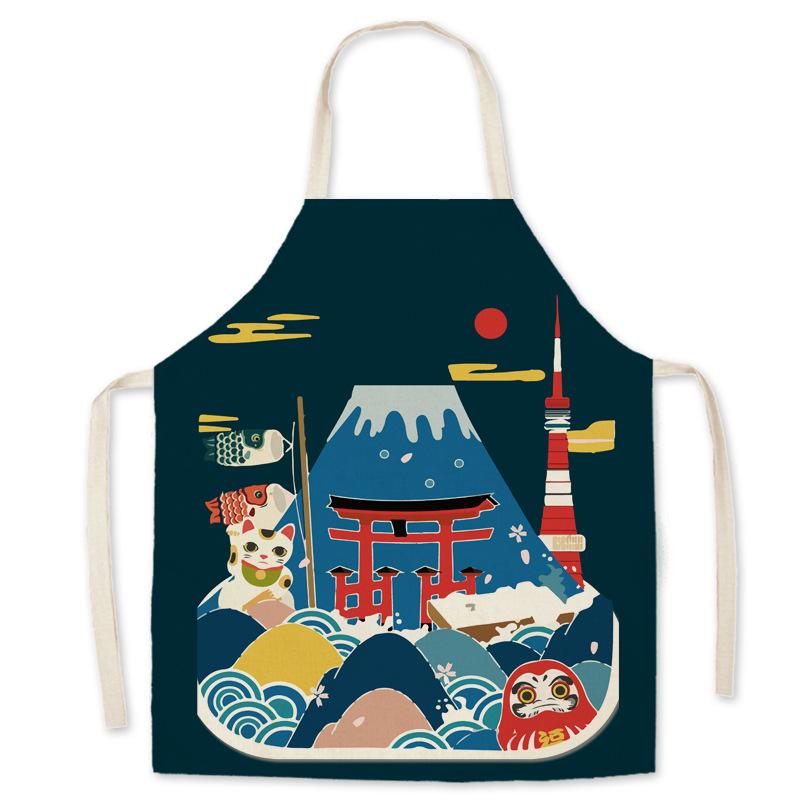 

Cotton Boys Girls Apron linen apron Japanese style ukiyo-e FujiMount home restaurant kitchen oil-proof sleeveless smock
