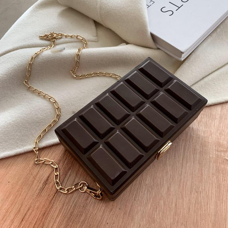 

Small Square Shoulder Bags For Women New Luxury Women Bag 2021 Mini Chocolate Box Design Metal Chain Crossbody Bag Femal Purse, Black leather bag