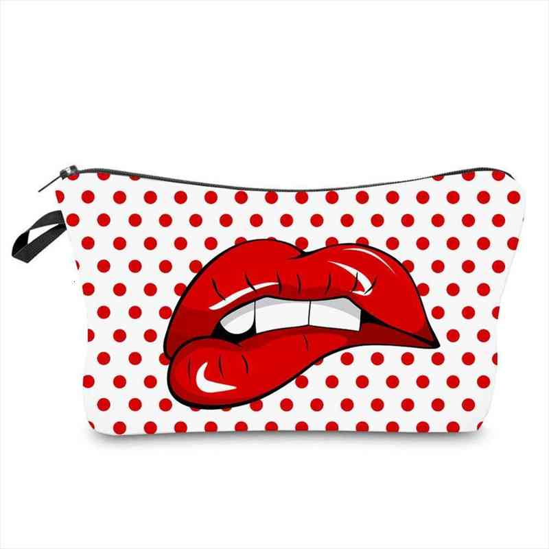 

creative cute printing makeup bags with red dot lip pattern organizer for portable travel ladies pouch women cosmetic bag