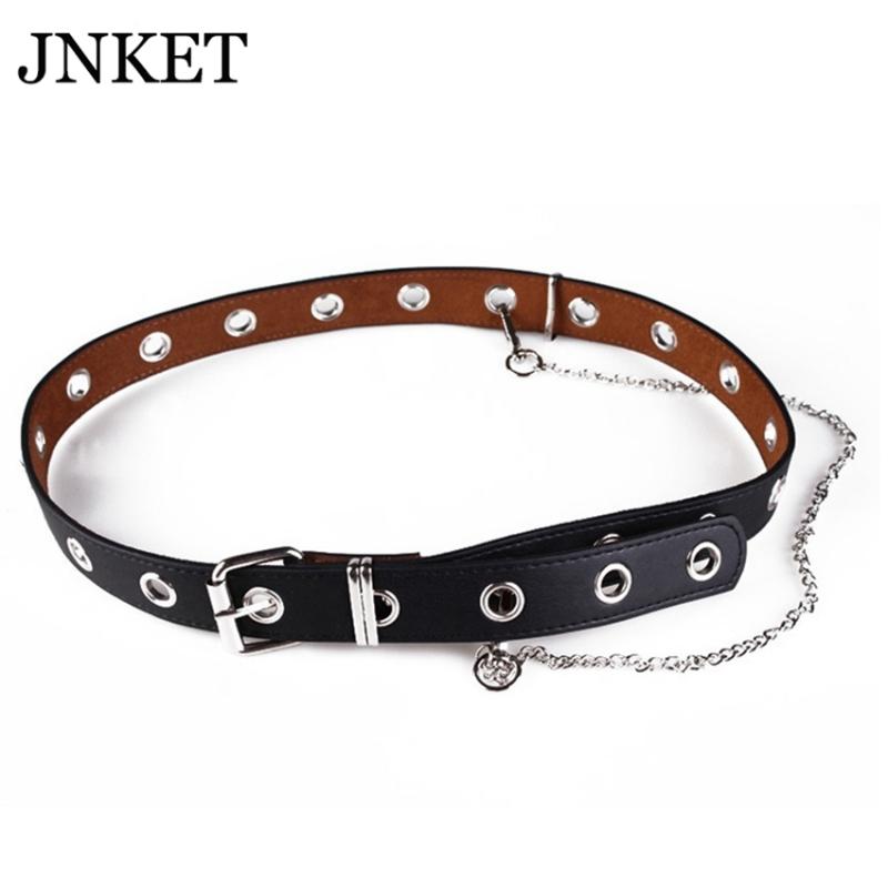 

Belts JNKET Punk Chain Women PU Leather Waist Belt Hollow Rock Waistband Adjustable Buckle Strap Bundling Clothing, Black