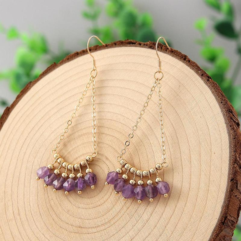 

Coeufuedy 925 Silver Ear Hook Drop Earrings for Women Natural Amethyst Handmade Earings Fine Jewelry