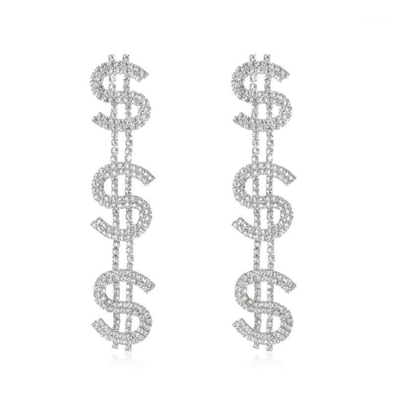 

Salircon New Luxury US Dollar Earring Long Money Sign Rhinestone Drop Dangle Earring For Women Girls Statement Fashion Jewelry1