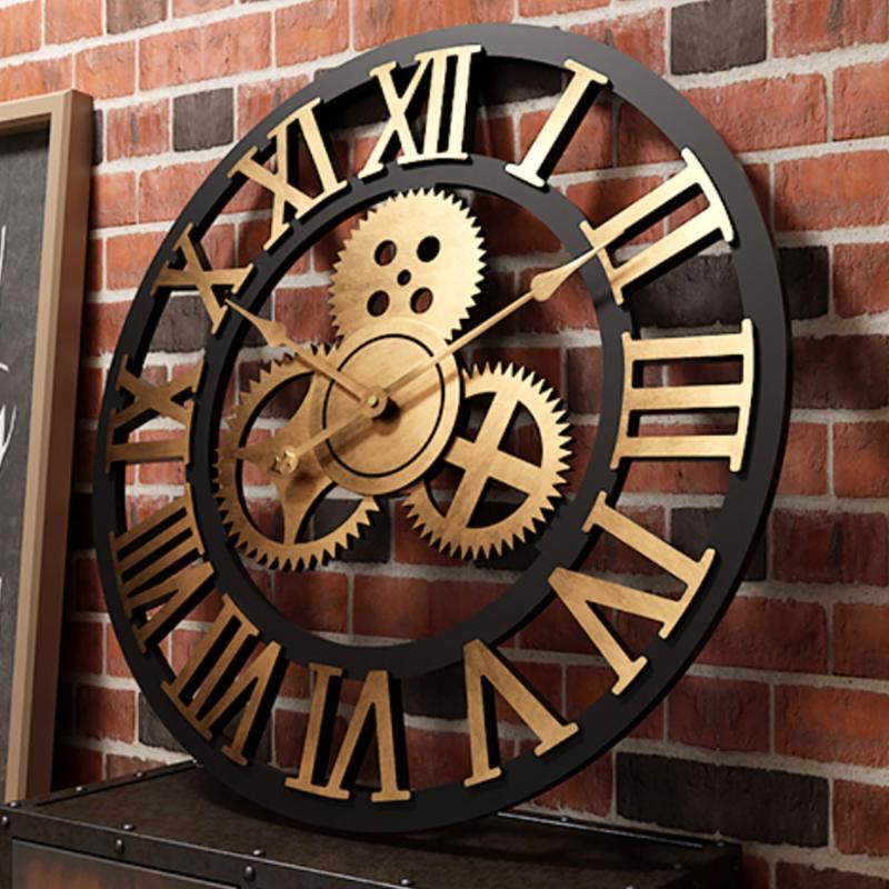 

Wall Clocks Handmade Oversized 3D Retro Rustic Decorative Luxury Art Big Gear Wooden Vintage Large Clock On The Stereoscopic