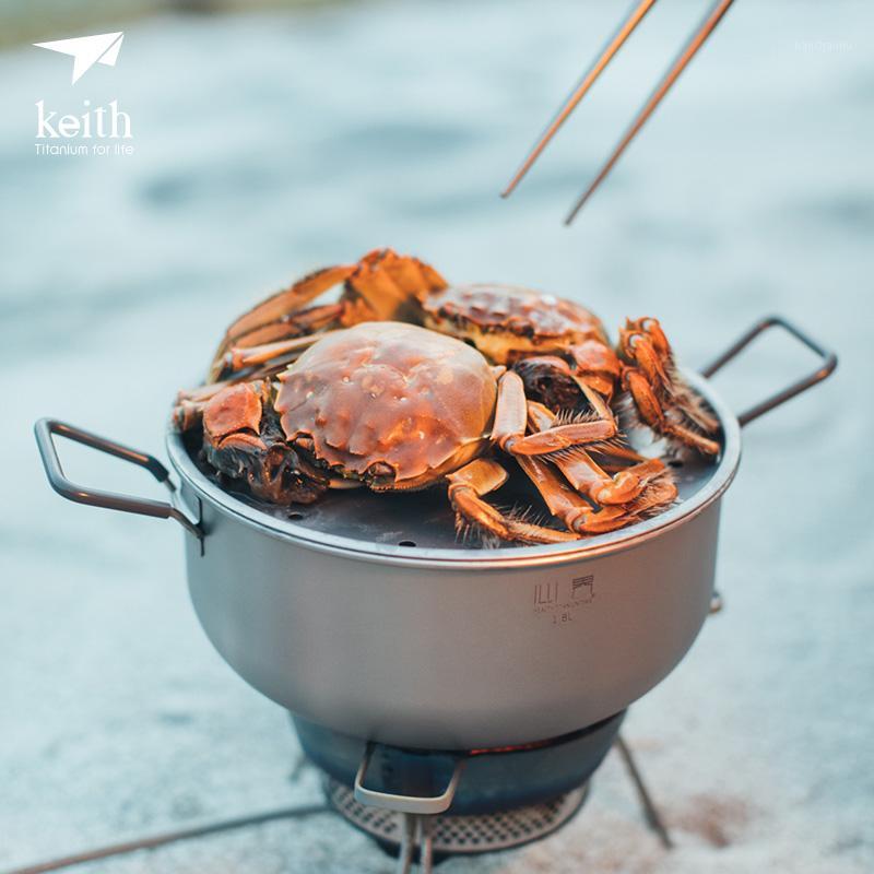 

Camp Kitchen Keith Outdoor Titanium Steamer Pot Pan Set Travel Camping Picnic Basket Tableware For Fire Induction Cooker Mi60151