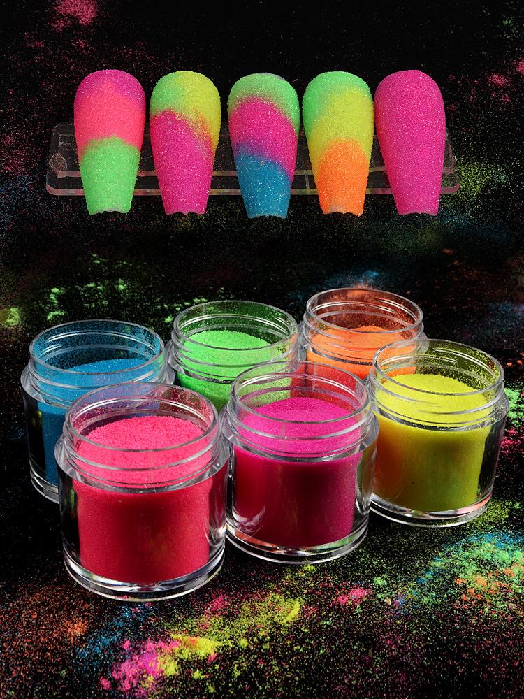 

6 Color Nail Acrylic Powder Blue Red Nail Art Fluorescent Sugar Woolen Powder DIY Tips To Decorate Art Accessories 15006101, Silver;gold