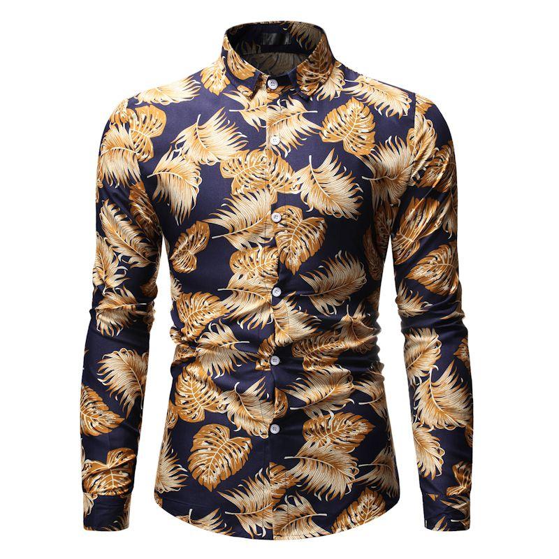 

Autumn New Men's Flower Printed Shirt Tops Male Slim Fit Long Sleeve Casual Business Floral Print Shirt -3XL, Picture color 1
