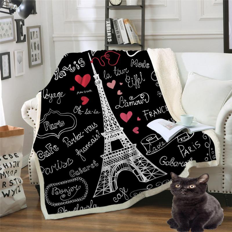 

Paris Tower Throw Blanket on the Bed Romantic Letters Sherpa Fleece Blanket Heart Plush Sofa Plaid