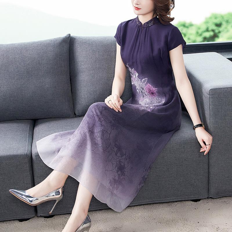 

Ethnic Clothing 2021 Summer Middle-aged Mother Large Size Retro Silk Cheongsams Dress Long Improved Qipao 3XL 4XL1
