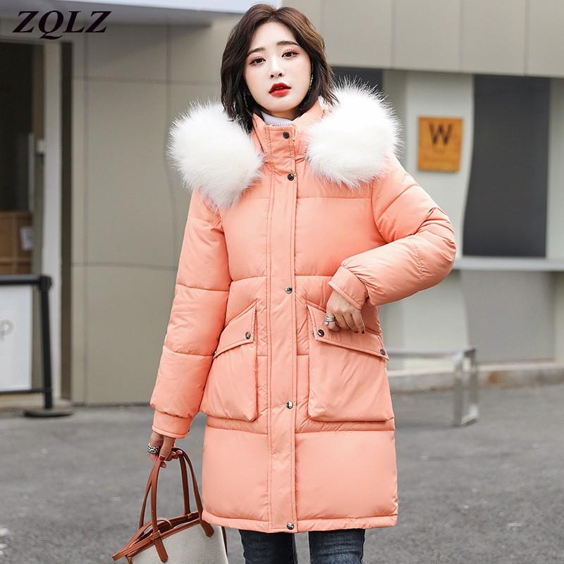 

ZQLZ 2020 Plus Size Winter Jacket Women Down Cotton Loose Hooded Fur Warm Long Parka Mujer Black Casual Overcoat Female Coat