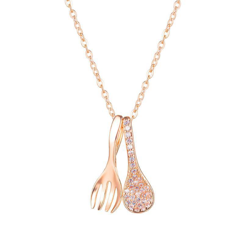 

Yobest Rose Gold color Fork spoon Necklace for Women CZ Rainbow Chain Necklace Pandant Zirconia Long collares de moda
