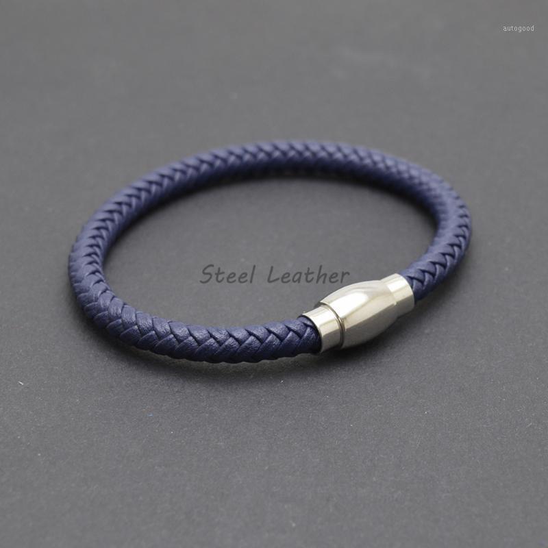 

Charm Bracelets 5pcs/lot Custom Logo Men's Braided Leather Armband Heren In Navy With Magnetic Elegant Bracelet For Man Wrist1
