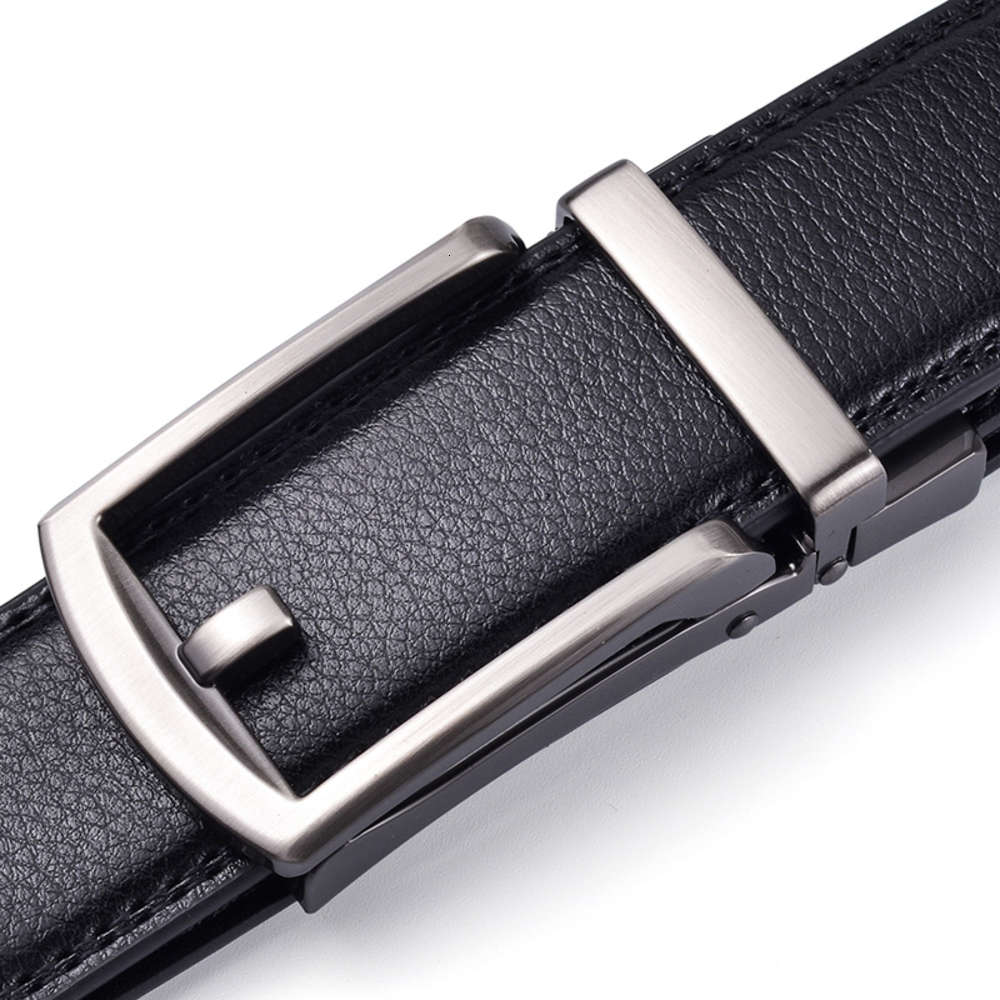 

Men's leather belt automatic buckle two layer leather business invisible, Black
