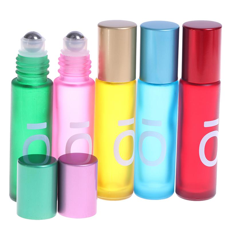 

1PCS 10ml Portable Frosted Colorful Essential Oil Perfume Thick Glass Roller Bottles Travel Refillable Rollerball Bottle