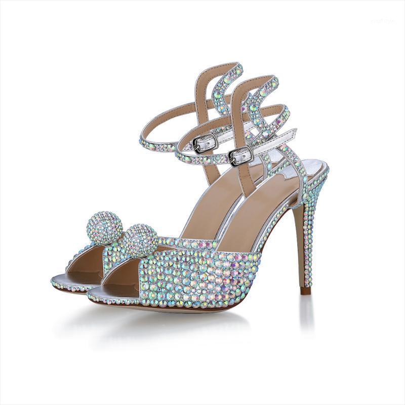 

Summer Glitter Round Rhinestone Ball Sandals Ankle Strap Crystal Drill Wedding Shoes Stiletto Heel Peep toe Evening Party Shoe1, As pic