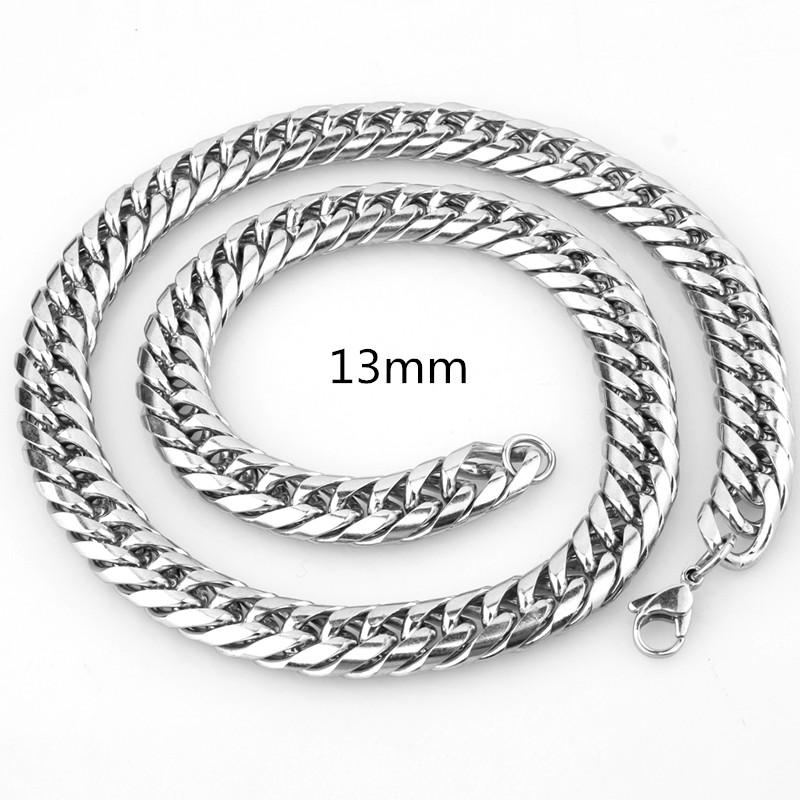 

13mm Wide Punk Men's 316L Stainless Steel Curb Cuban Link Double Chain Neckalace & Bracelet 7-40inch