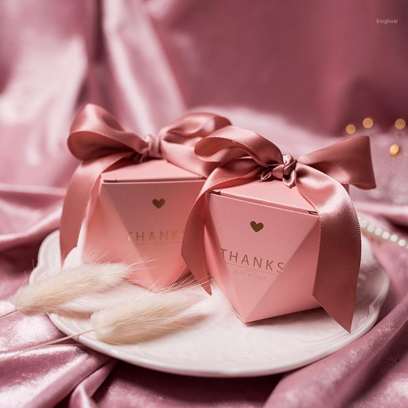 

20PCS Pink Ribbon Wrapping Supplies Diamond Paper Box Wedding Candy Cardboard Box Chocolate Gift Packaging 6*8cm1