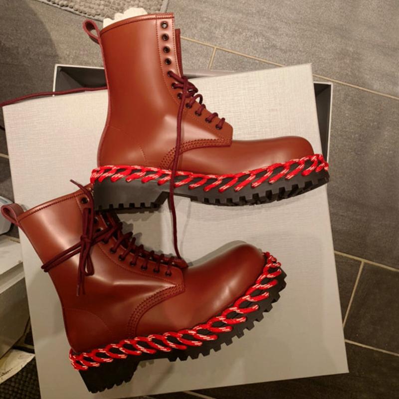 

Brand Desiger Women Boots 2 Colors Fashion Platform Shoes Woman Ankle Knight Booties Cross-tied Motorcycle Botines Mujer 2020, As show