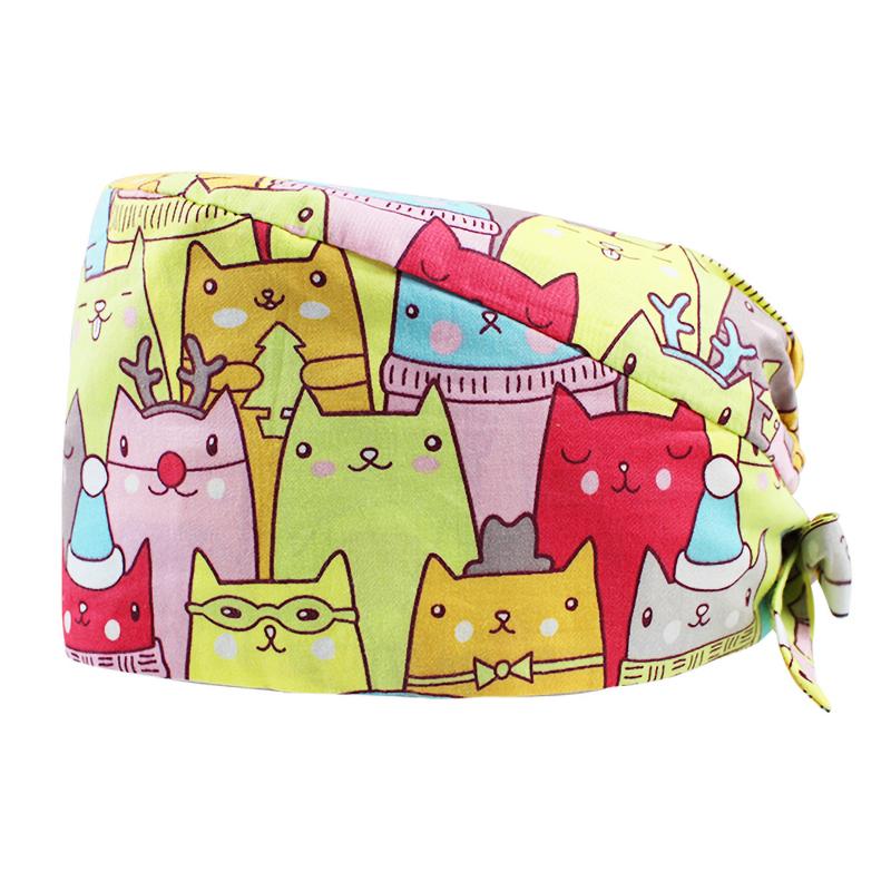 

cat pattern hat unisex dust cap cotton printing casual gourd hat thin work cap anti-ash frosted women and men's scrubs, M-007