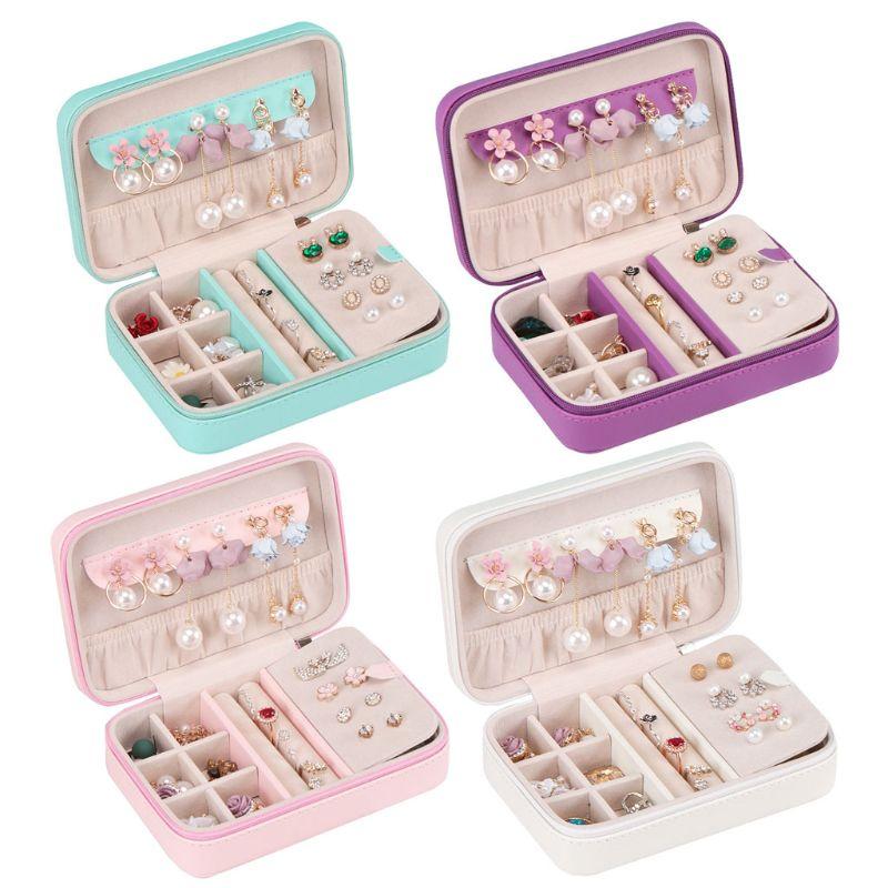 

Women Girls PU Leather Jewelry Box Portable Multifunction Simple Travel Earrings Ring Necklace Storage Case Jewellery Ornaments