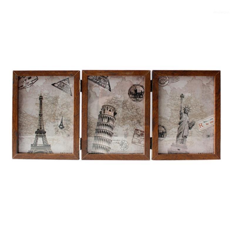 

Retro double-sided triple-fold composite photo frame Hinged Picture Frame with G1