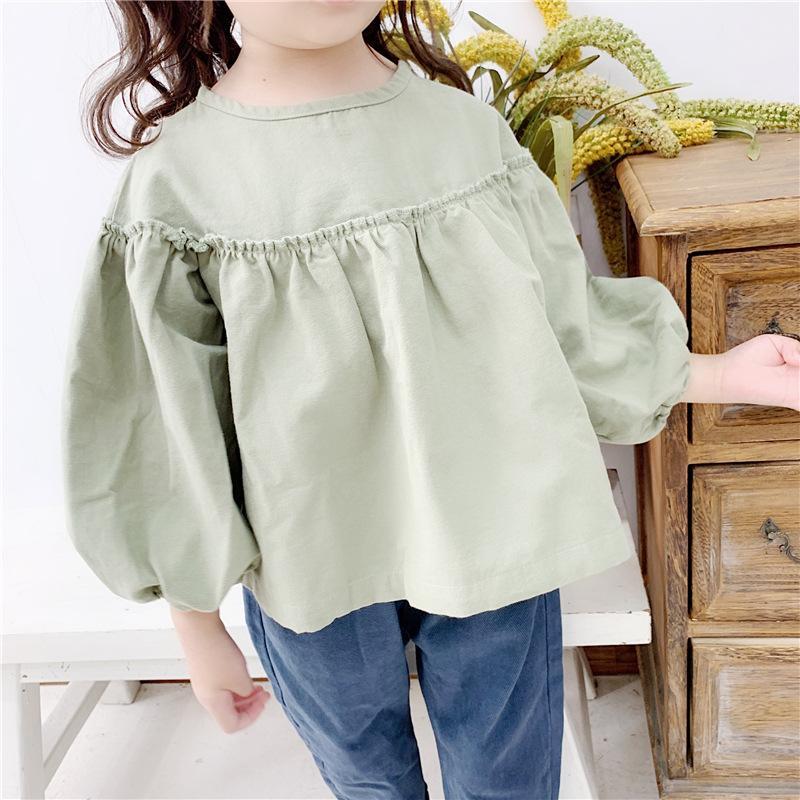 

Koodykids 2020 Vintage Girl Spring Shirt Blouses Loose Green Girl Kids Tops Korean Style Solid Green New Autumn Outfit1, Blouse