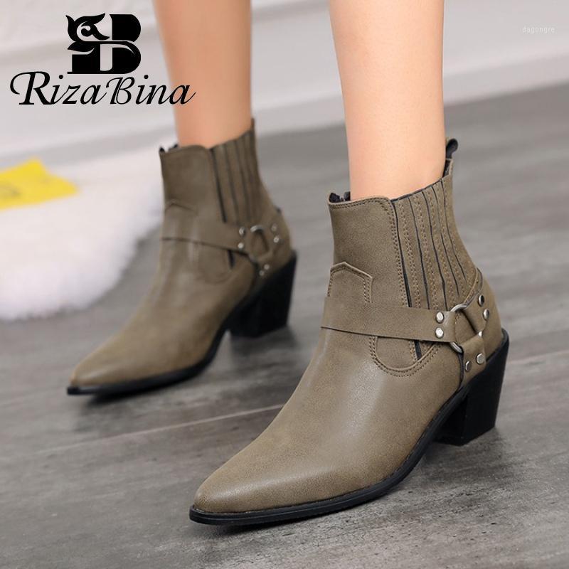 

RIZABINA Size 34-46 Women Ankle Boots Buckle Thick Heel Women Winter Autumn Hsoes Fashion Cool Short Boots Ladies Footwear1, Gray