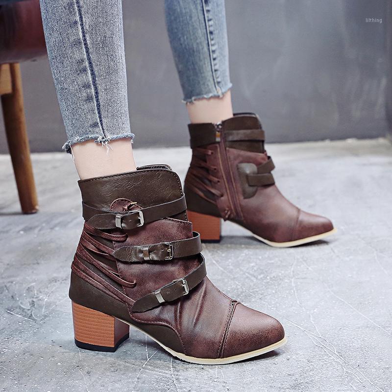 

Women Boots Sexy Shoes Woman Ankle Boots Pointed Toe High Heel Shoes Plus Size Buckle Casual Short Zapatos Mujer1, Coffee