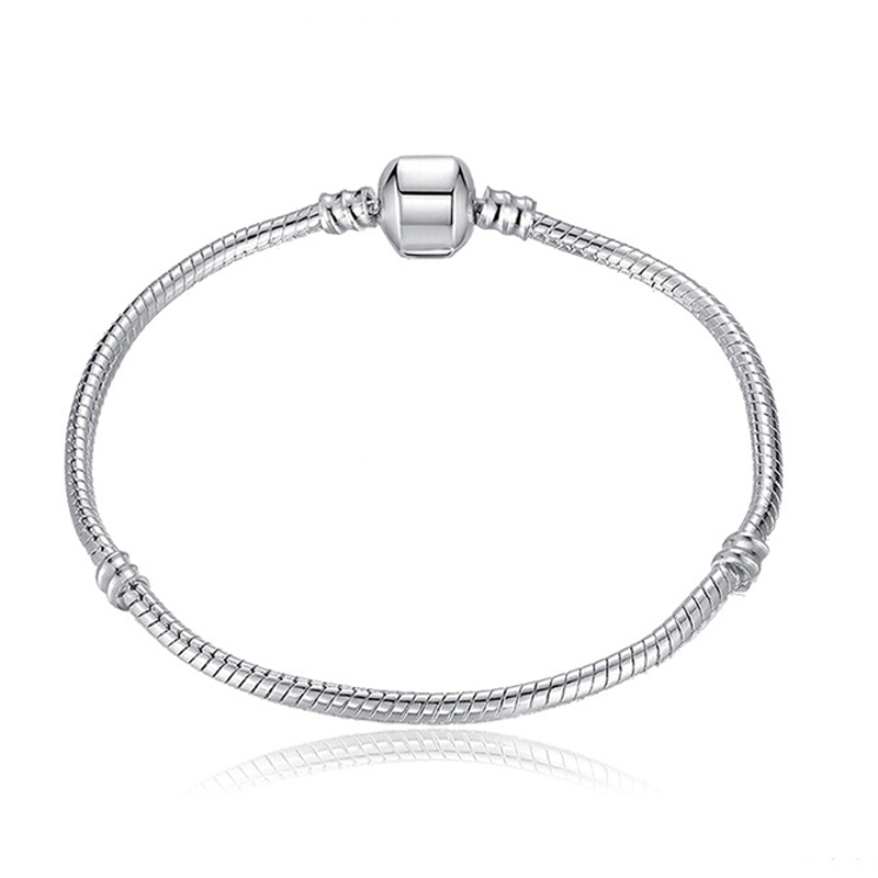 

Fashion S925 Sterling Silver Plated Snake Chain Bracelet Fit Pandora Charm Beads Bracelets Bangle Jewelry Gift for Women Men 16-23cm Wholesale Price