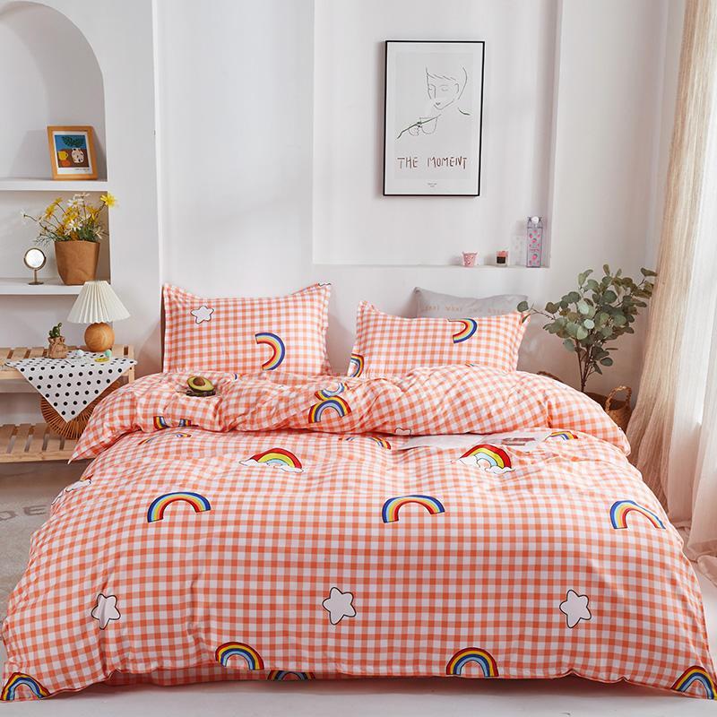 

Bedding Sets Grid Rainbow Set Double Single Winter Duvet Cover Queen 180x220cm Bedsheet Pillowcaes Bed Clothes Cartoon Bedset, As picture