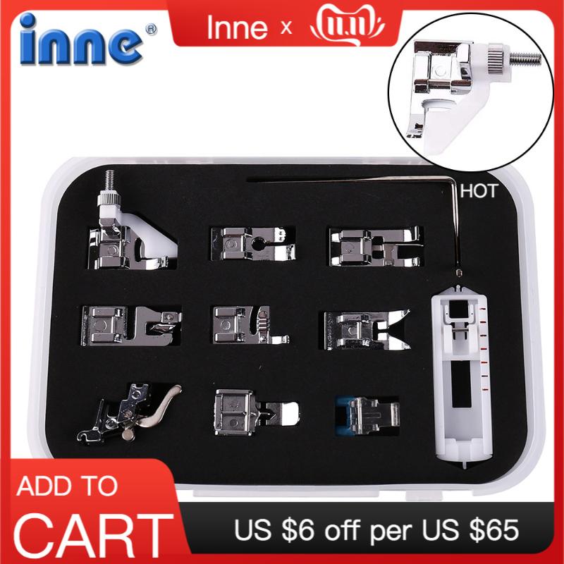 

INNE 11Pcs Sewing Accessories Seam Tool Presser Foot Feet Kit Set With Box Buttonhole Nail Buckle For Brother Singer Janom Parts, Black