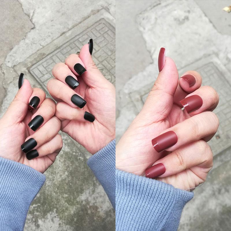 

Good Quality Ins Black French Matte Fake Nails Autunm and Winter Wine Red Press on Nail Tips