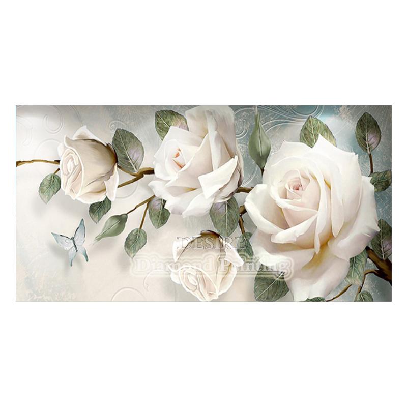 

EASHRU White Rose Flower Large Diamond Painting Cross Stitch Full Square Drill Diamond Embroidery Needlework Home Decor PT3936