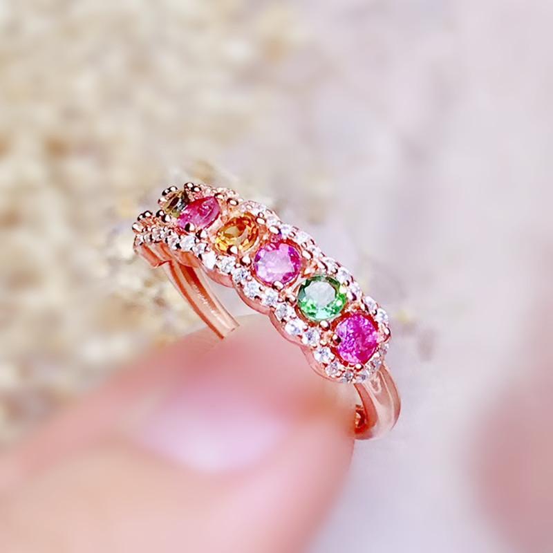 

Cluster Rings Natural Real Colorful Tourmaline Round Ring Per Jewelry 0.15ct*7pcs Gemstone 925 Sterling Silver Fine J21545, Golden;silver