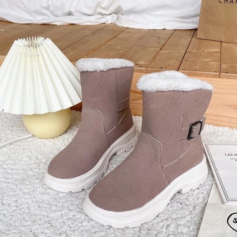 

New Cow Suede Autumn and Winter Boots Platform Women's Boots Comfort Warm Casual Sneakers Size Large Size 40 Casual #R10f, Black
