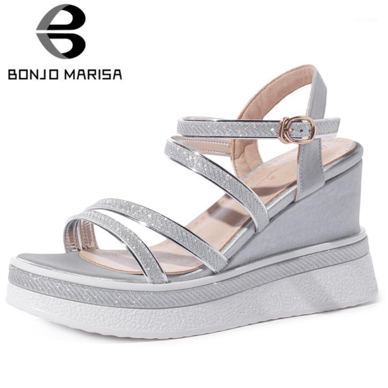 

BONJOMARISA New Arrival Large Size Platform Fashion Party Date Rhinestone Sandals Women High Wedges Summer Shoes Woman1, Gold