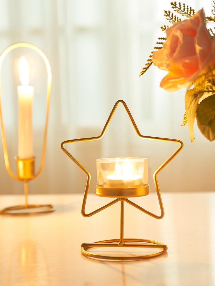 

Nordic Gold Iron Candlestick Geometric Tealight Holder Dinner Lights Table Creative Simple Candle Holder Christmas Home Decor L1