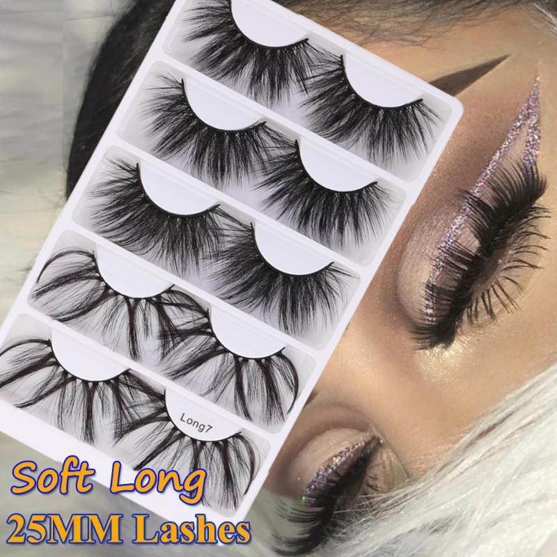 

5 Pairs 25mm 3D Mink False Eyelashes Super Long Soft Wispies Handmade Fluffy Lash Extension Cruelty-free Handmade Eye Lashes