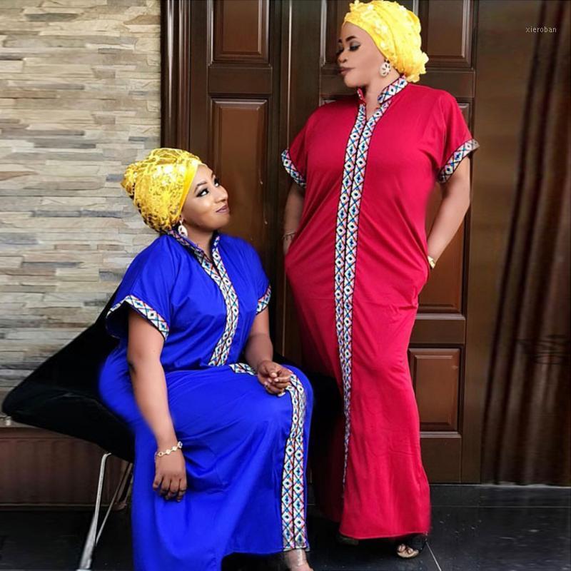 

New Fashion African Traditional Clothing for Family Plus Size Woman Clothes Dashiki African Loose Long Maxi Robes Dress Blue Red1