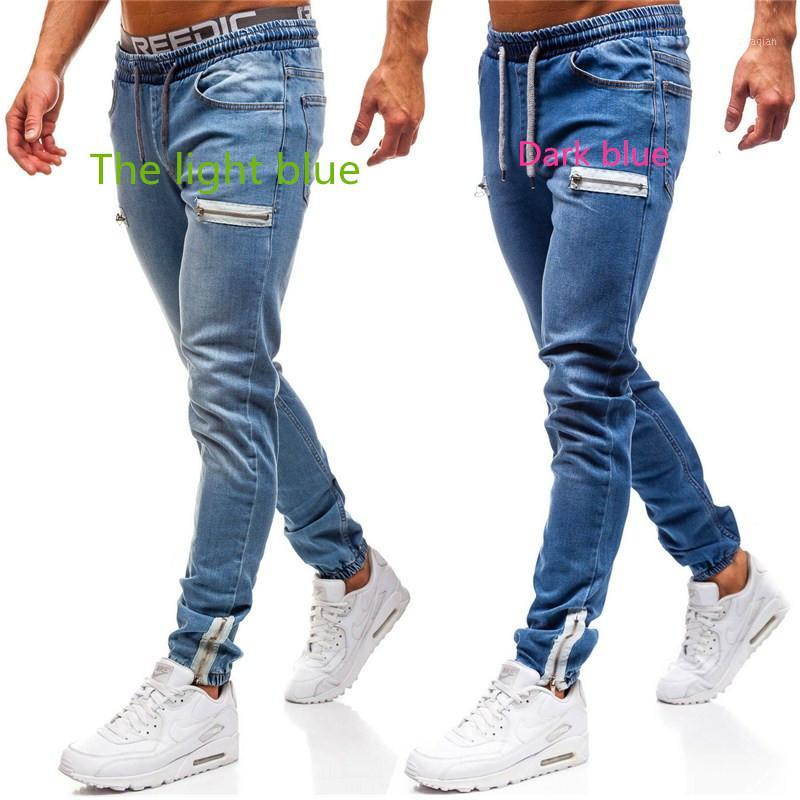 

Men High-Elastic Skinny Biker Denim Men Multi-pocket Zipper Pencil Pants Pencil Jeans fashion Casual Trousers 3 Styles1, Light blue