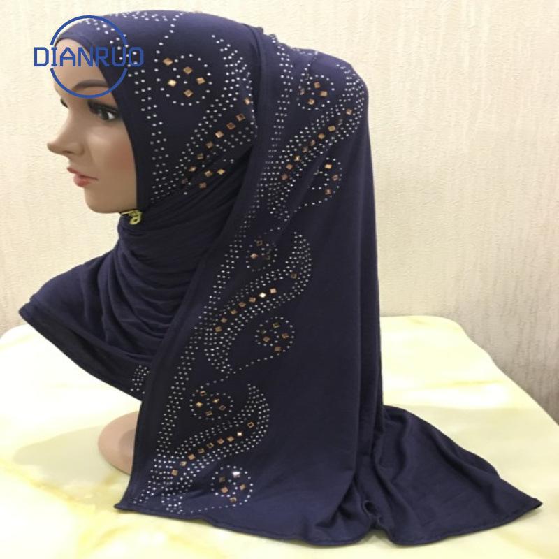 

DIANRUO Muslim Lady Hijab Caps Islam Clothing 160X50CM Women Long Hijab Scarf Rhinestone Turkish Turban Shawl Headscarves R398